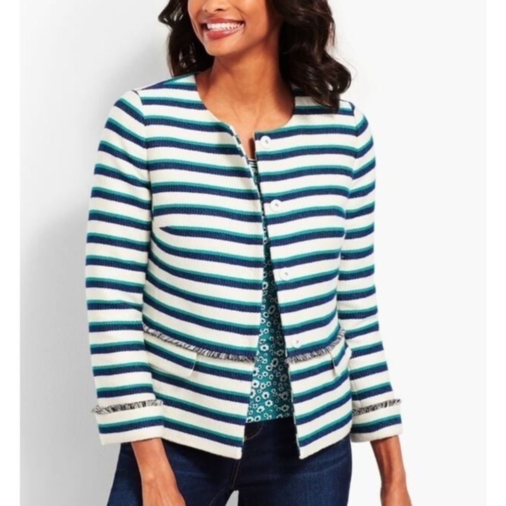 Talbots striped fringe jacket size 4P